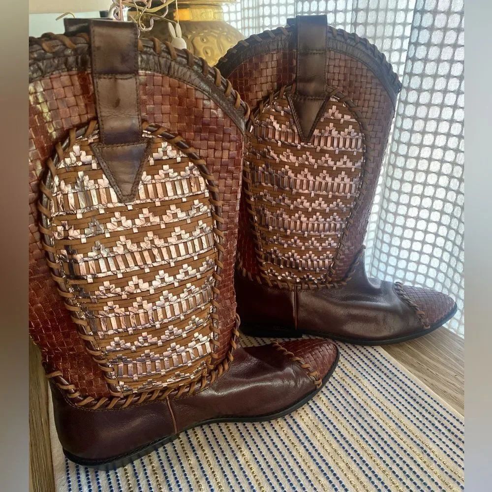 DONALD J PLINER Vintage Western Couture Collection Leather Boots Brown size 7.5